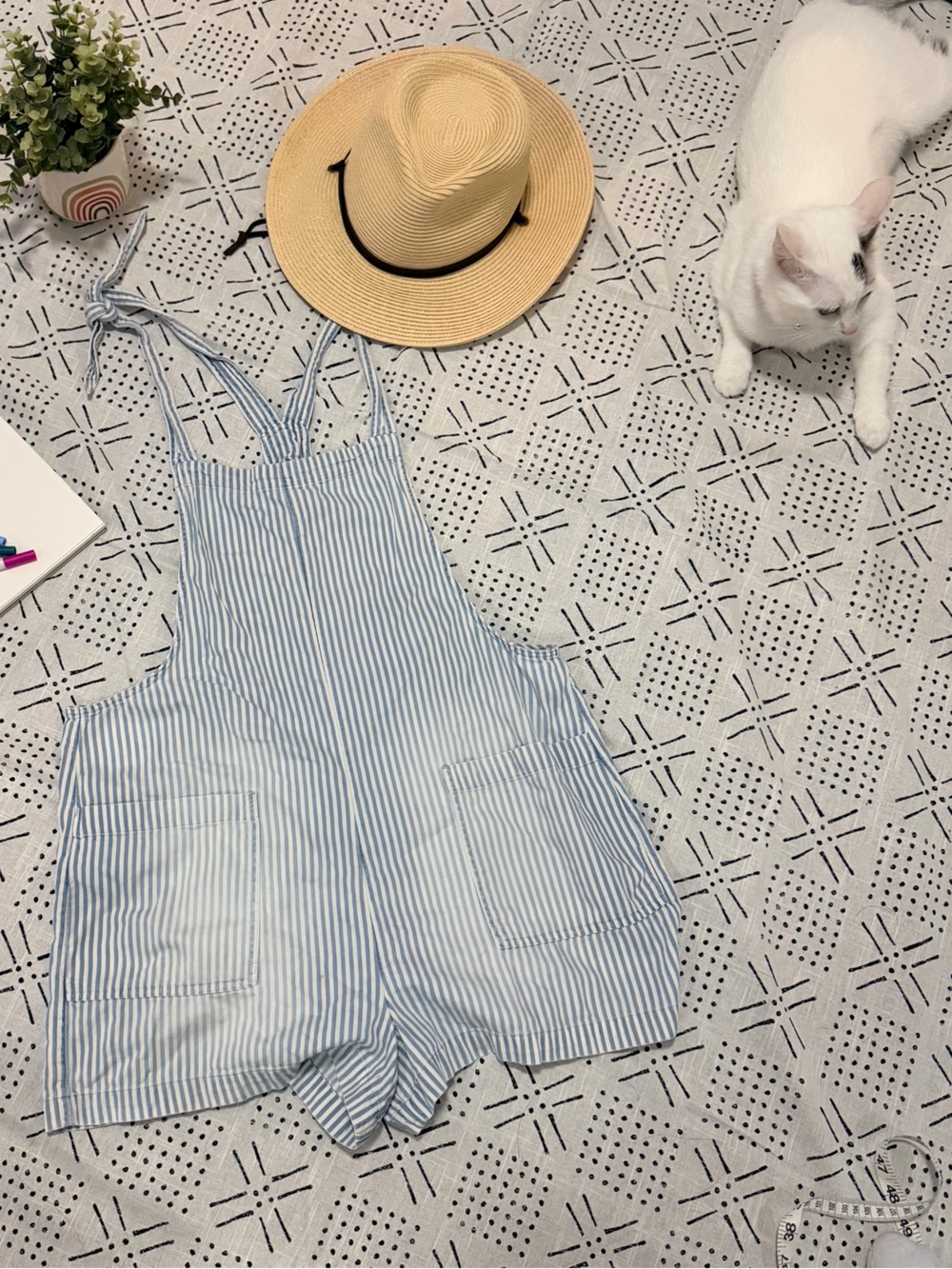 American Eagle Outfitters Light Blue and White Striped Cotton Romper Jumpsuit